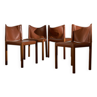Lot de 4 chaises en bois avec dossier en cuir amovible