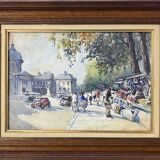 Painting "Bouquiniste - Quais de Seine" Paris Watercolor circa 1950 signed + frame