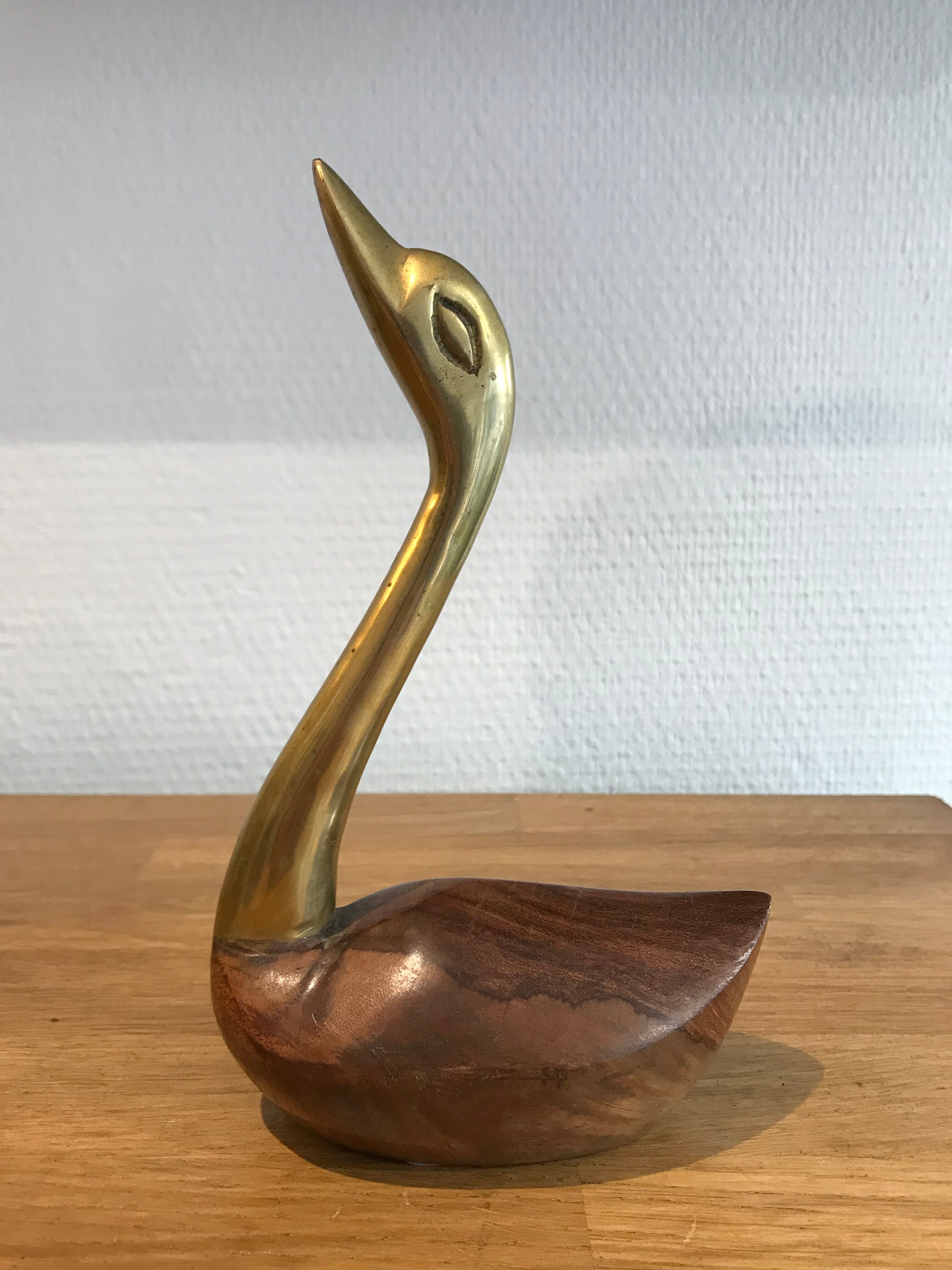 Duck in brass and wood