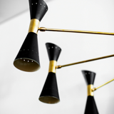Suspension with 8 brass lights and Black lampshade