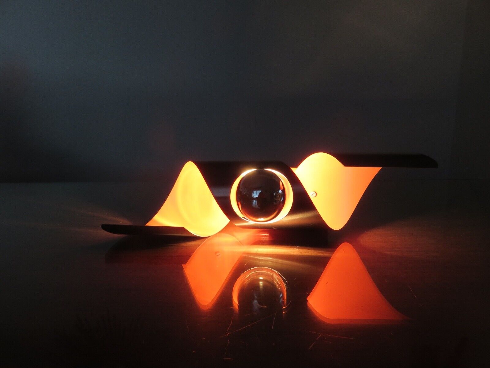 Space age wall lamp chrome metal and orange 70s