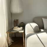 Coffee table in brass and green marble
