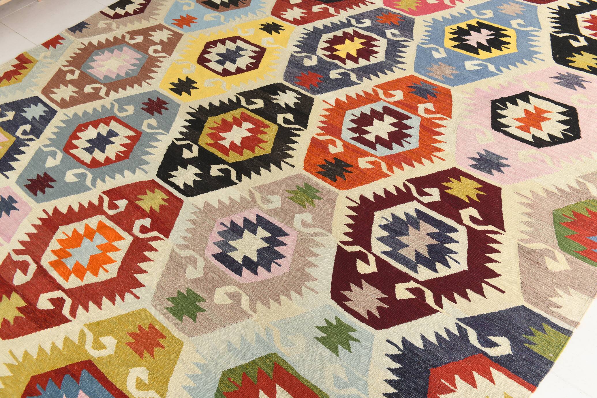 8x11 Vintage Multicolor Handmade Wool Kilim Rug, 254x348Cm