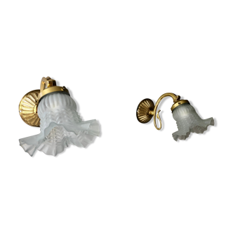Pair of golden sconces flower glass