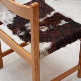 Series of 6 chairs in pine and cowhide 1970