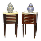 Pair of Louis XVI Style Mahogany and White Carrara Marble Bedside Tables