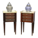Pair of Nightstands Mahogany White Carrara Marble Louis XVI Style