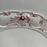 Large oval dish, cream ironstone with embossed patterns and burgundy color