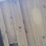 Table de cuisine vintage en bois, pieds courbés