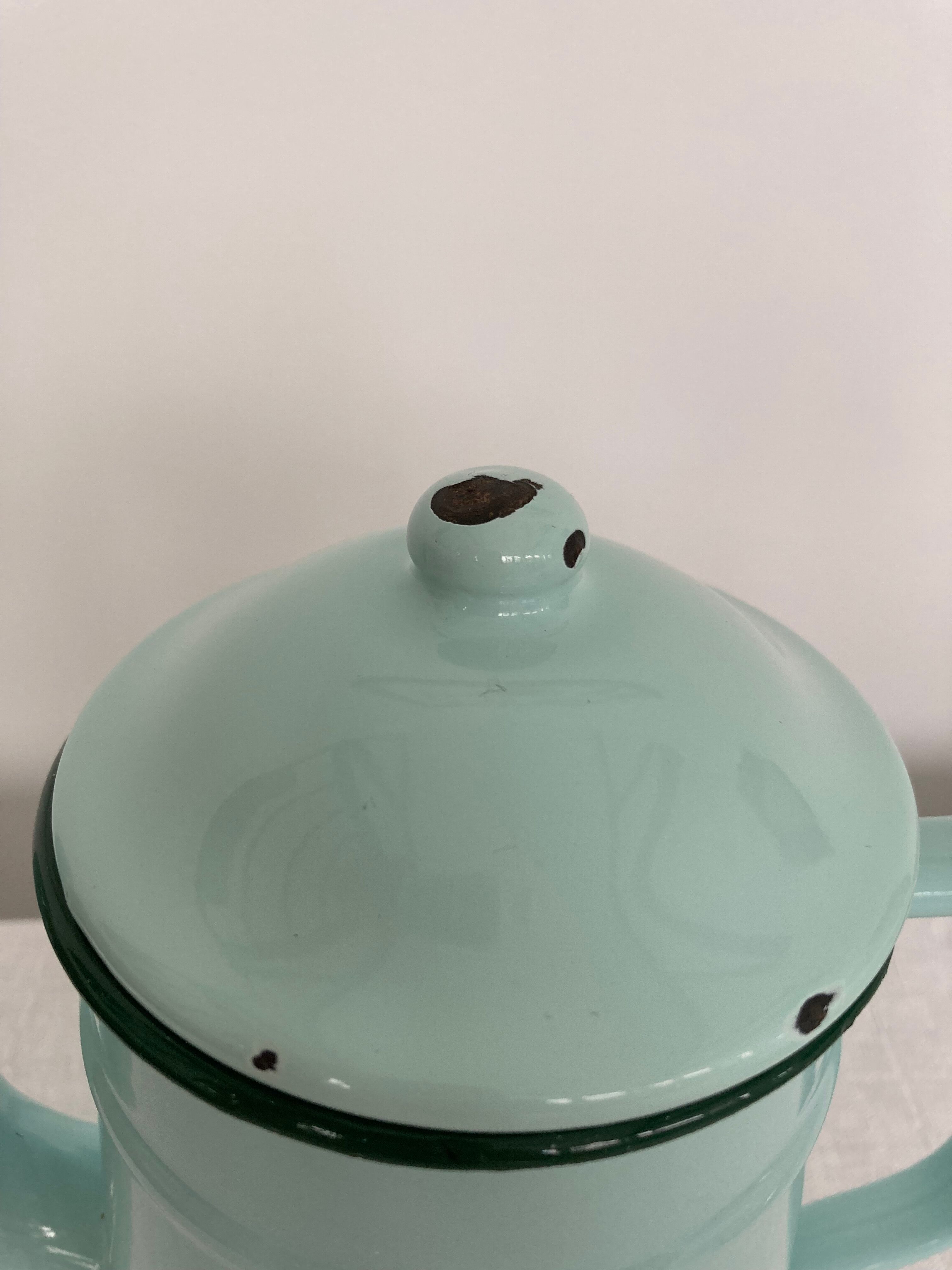 Mint green enamelled sheet metal coffee maker