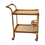 Desserte table roulante rotin vintage