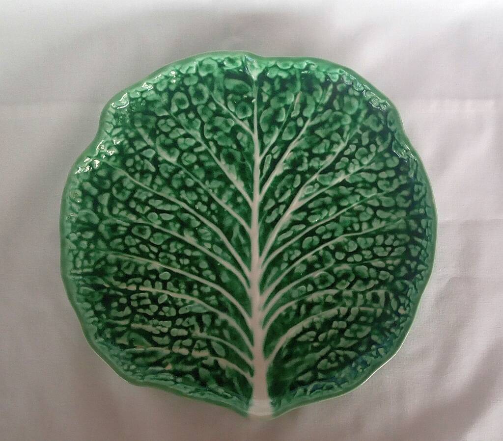Majolica cabbage dish leaf green ceramic plate marked secla portugal