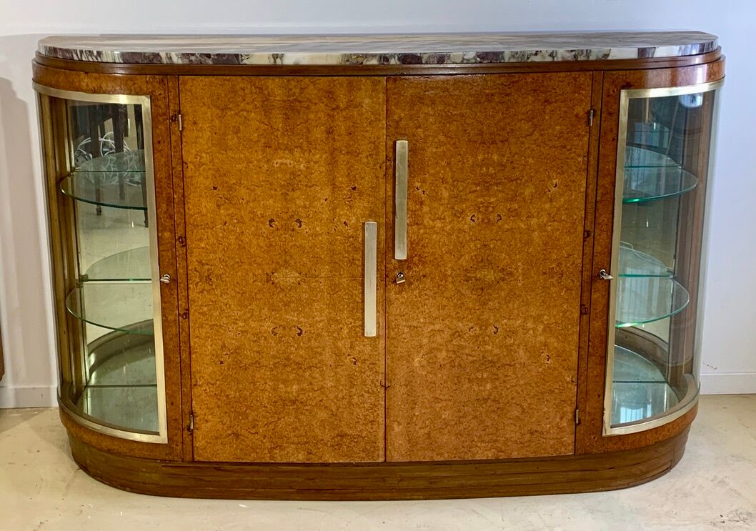 Art Deco period sideboard in precious wood veneer, Loupe d'Amboine