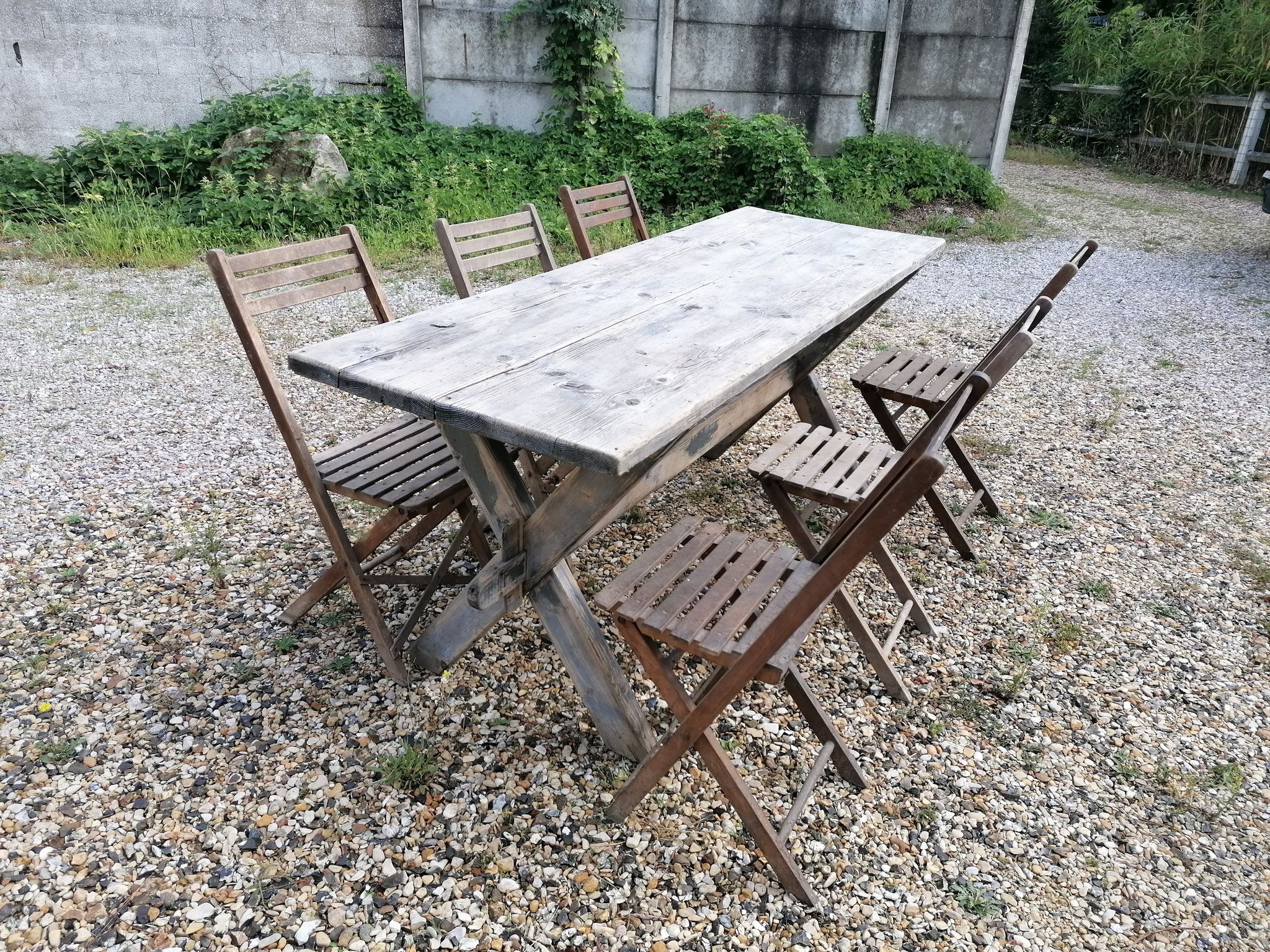 Table ferme  vintage en bois 2m, pieds en x