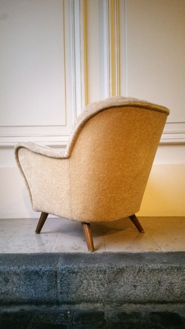 Fauteuil Club des années 40 50 original mid century Jaune beige vintage