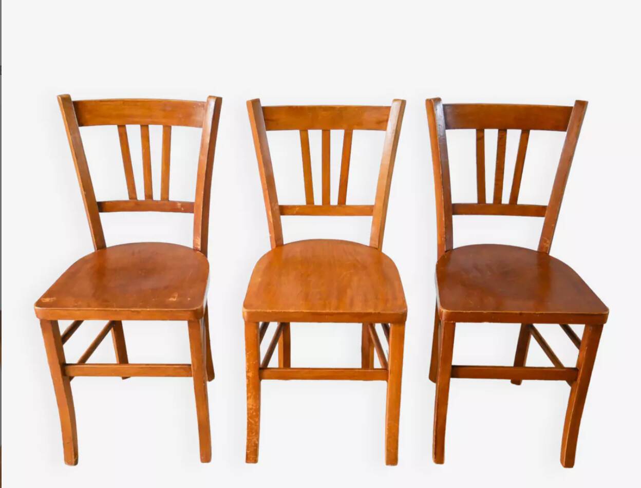 Set of 3 wooden bistro chairs 1950