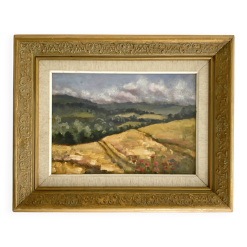 Peinture à l'huile impressionniste vintage paysage, signée R. Grinberg