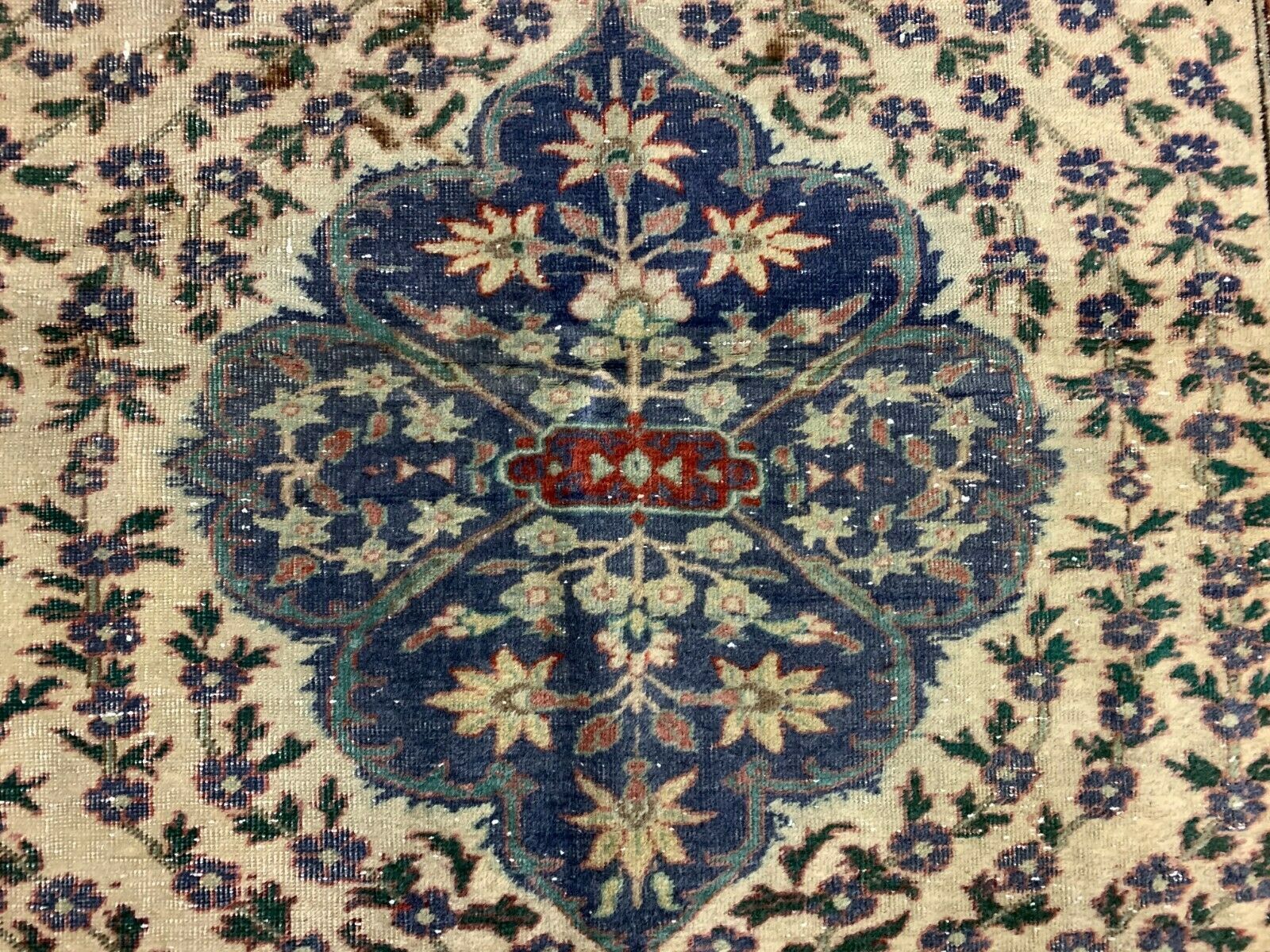 Distressed Turkish Rug 179x120 cm wool Vintage shabby Chic Tribal Blue, Beige