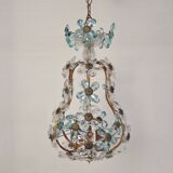 Suspension decorated with 42 blue and clear crystal flowers, Maison Baguès style, 1930s.