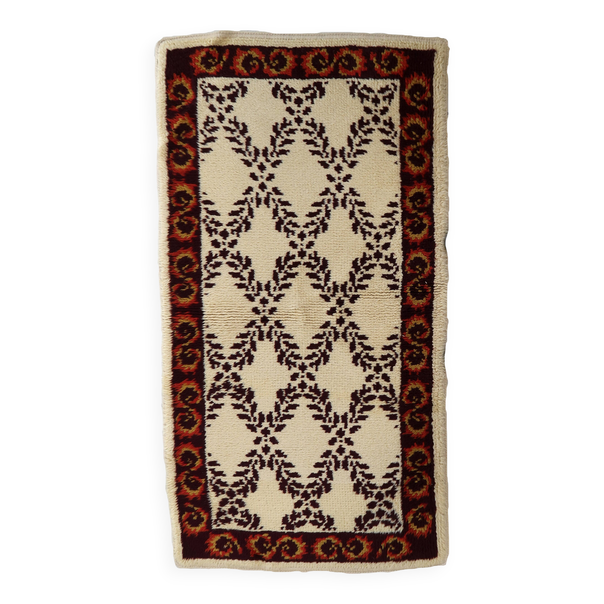 Tapis vintage français Savonnerie fait main en laine – 78 x 148 cm – 1960s
