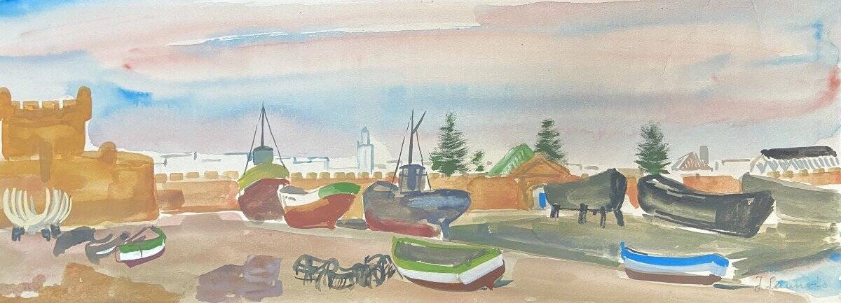 Jean Launois (1898-1942) Landscape of North Africa, A Port, Signed watercolour