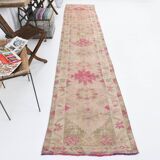 3x13 Rug For Kitchen Pink Beige Herki Vintage Runner Rug, 79x402Cm SK 4146