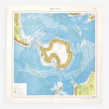 Vintage South Pole Antarctica map from 1950