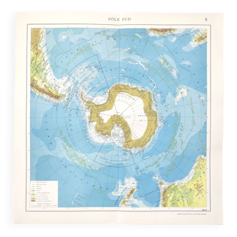 Carte Pôle Sud Antarctique vintage de 1950