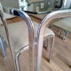 Table and 4 70s chairs chrome base and smoked glass tray chairs green water fabric