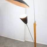 Mid-century italian aluminum & wood floor lamp with reflector
