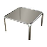 Design vintage smoked glass coffee table with tubular frame