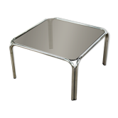 Design vintage smoked glass coffee table with tubular frame