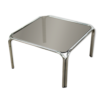 Design vintage smoked glass coffee table with tubular frame