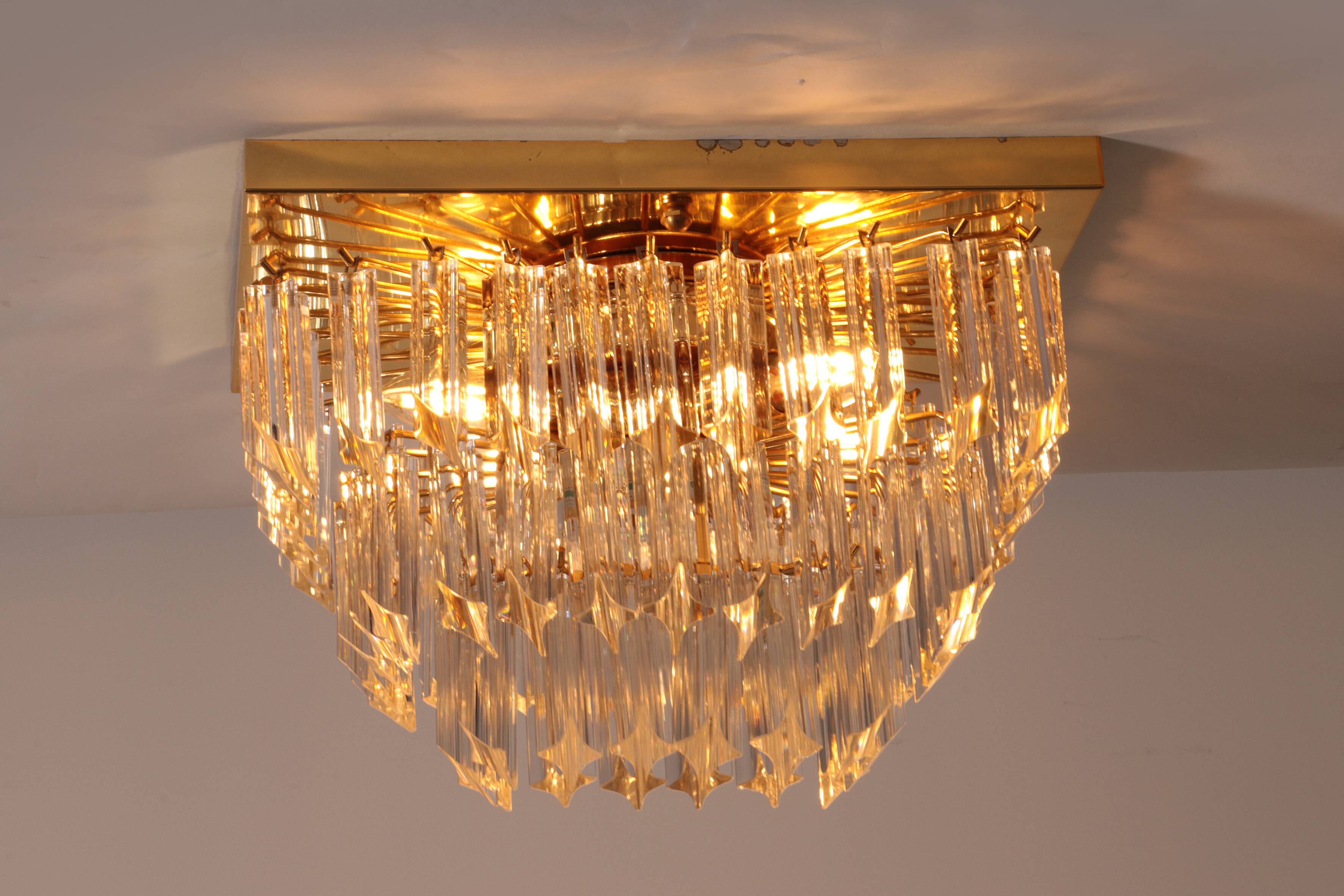 Novaresi Gold Plated Ceiling Lamp CH Serie 1970 Italy