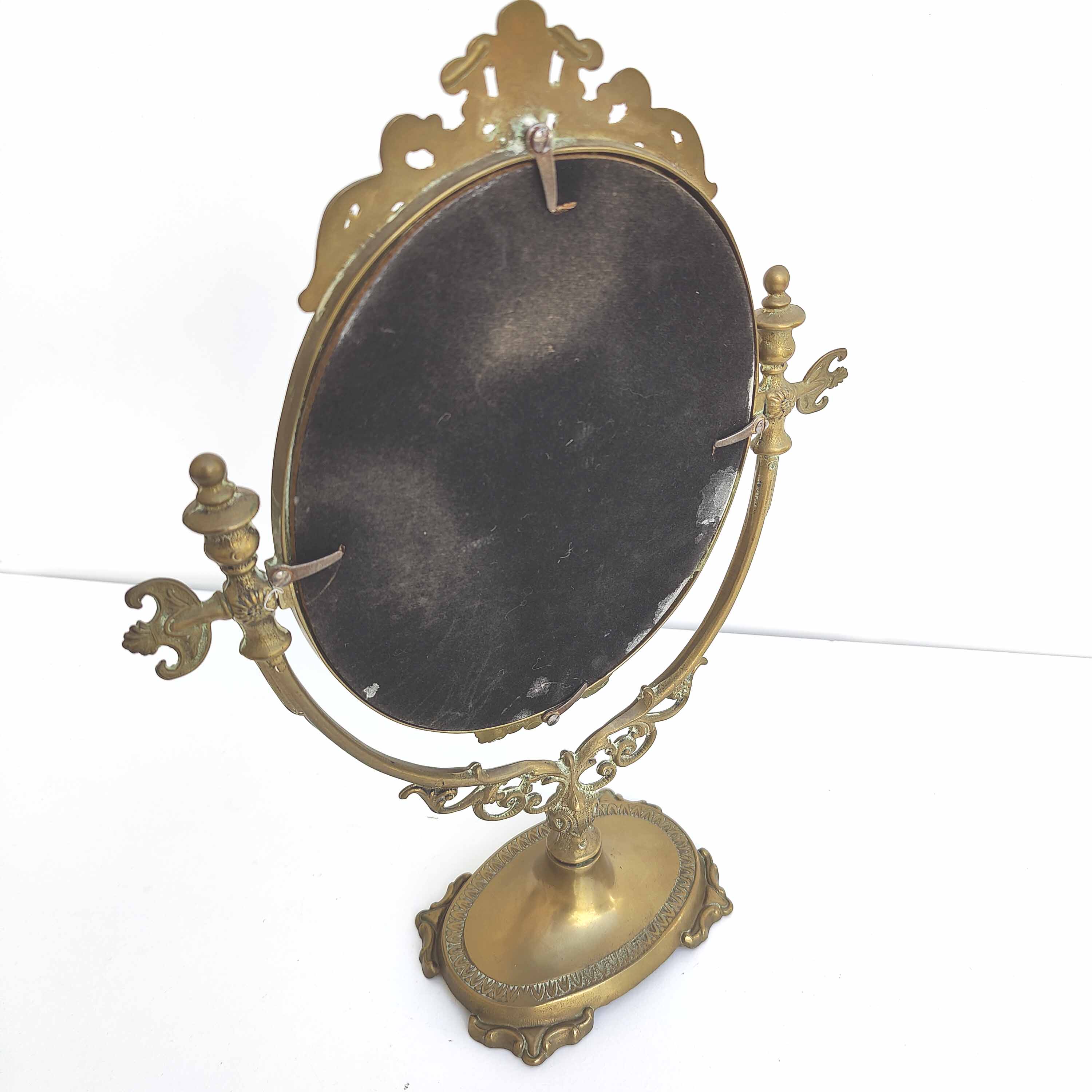 Brass table psyche mirror