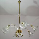 Amazing 6 light Art Deco Murano glass and brass chrome chandelier by Barovier