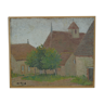 Le village et son église, huile sur toile, signée Lecomte Paul