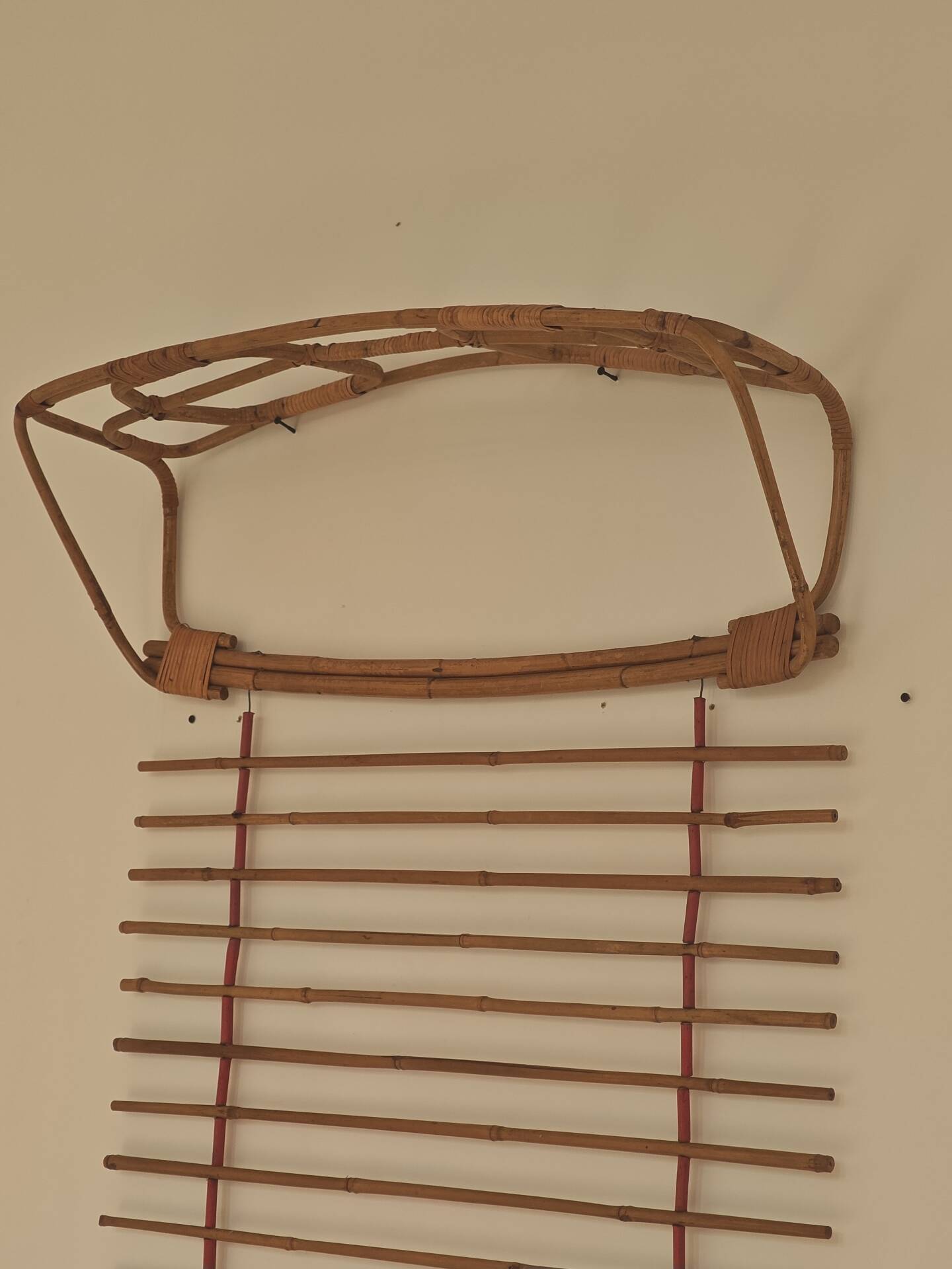 Wall-mounted coat rack in rattan, Czechoslovakia 1960