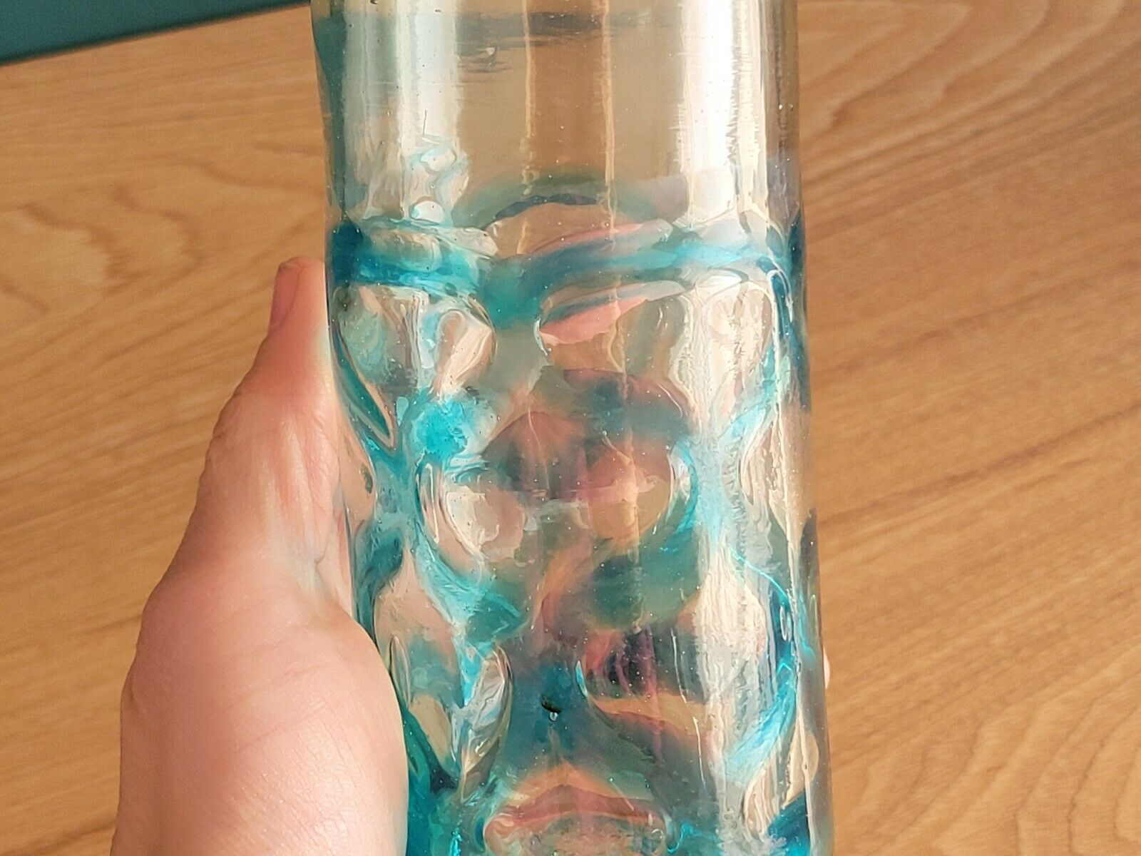 6 orangeade glasses in bubbled blown glass color duck blue