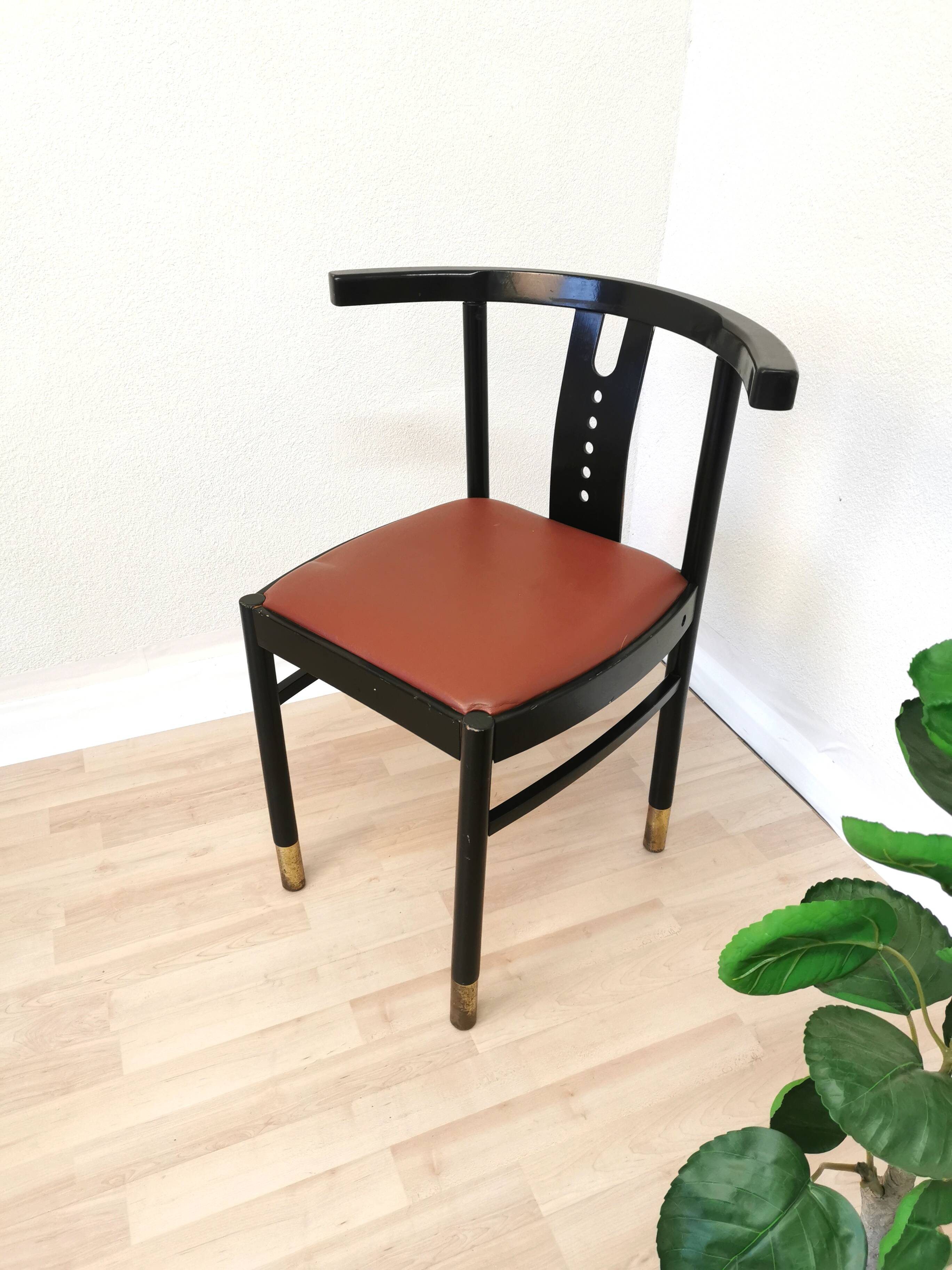 Vintage THONET Bentwood Dining Chair: Postmodern Brown Leather Seat