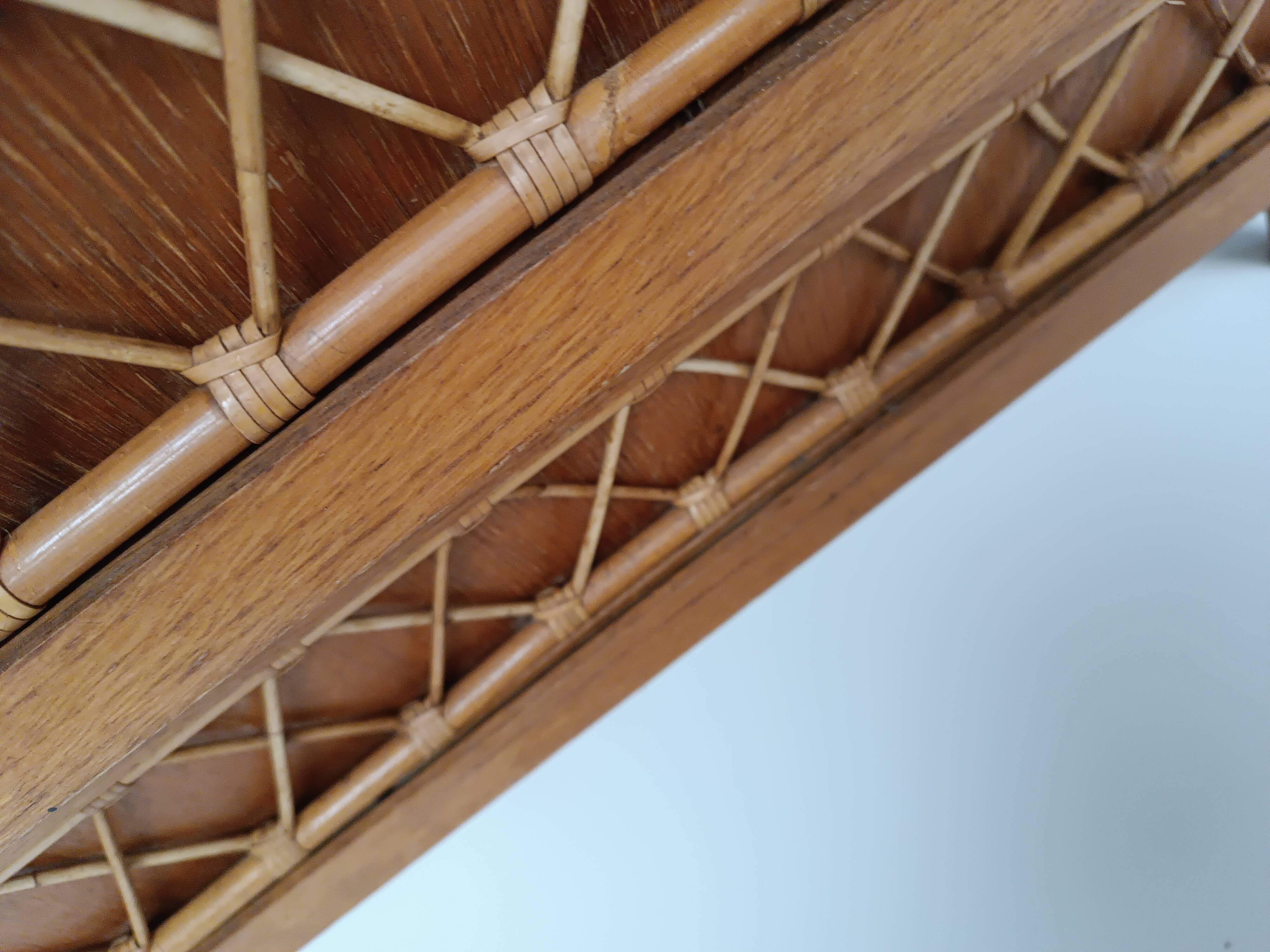 Vintage wood and rattan chest of drawers