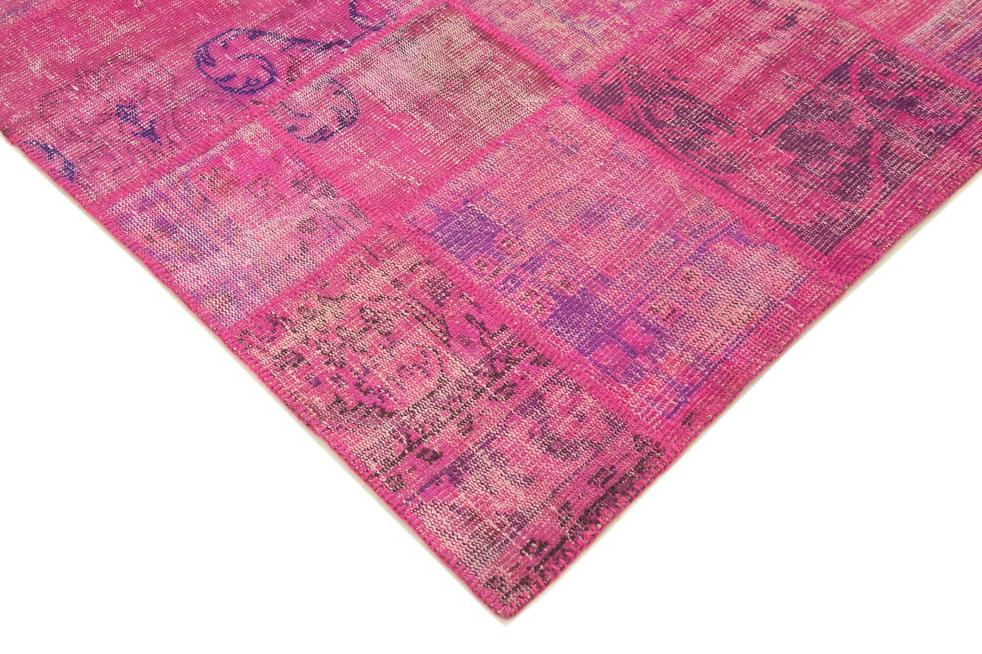 Handwoven oriental overdyed 202 cm x 298 cm pink patchwork carpet