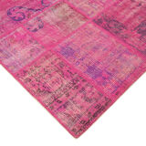 Handwoven oriental overdyed 202 cm x 298 cm pink patchwork carpet
