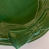 XXXL oval earthenware centerpiece dish with pearl decor, green covered, 1960s