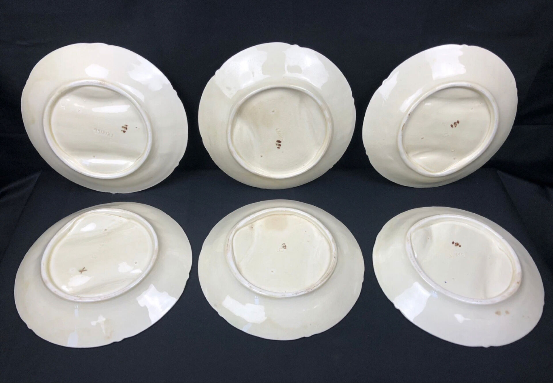 Set of 6 vintage Barbotine asparagus plates