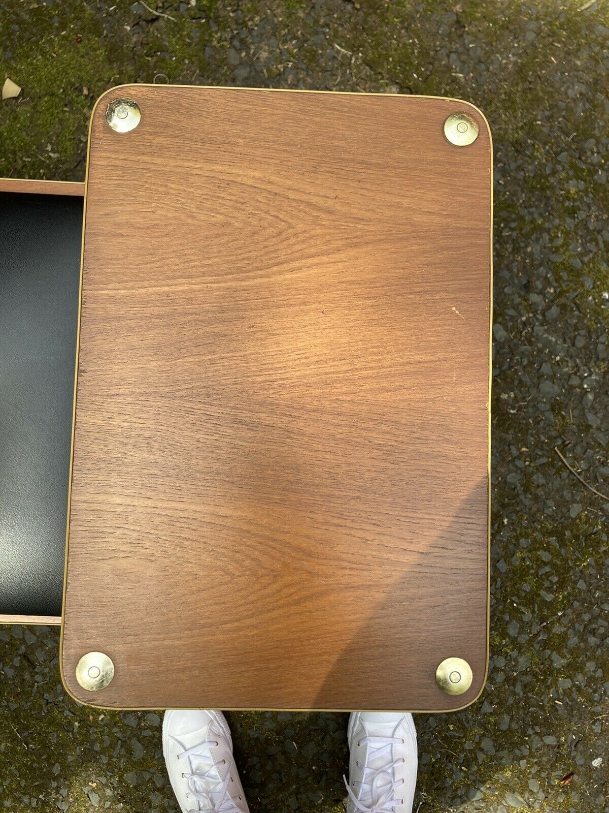 Teak telephone bench unit with vinyl seat, 1960s