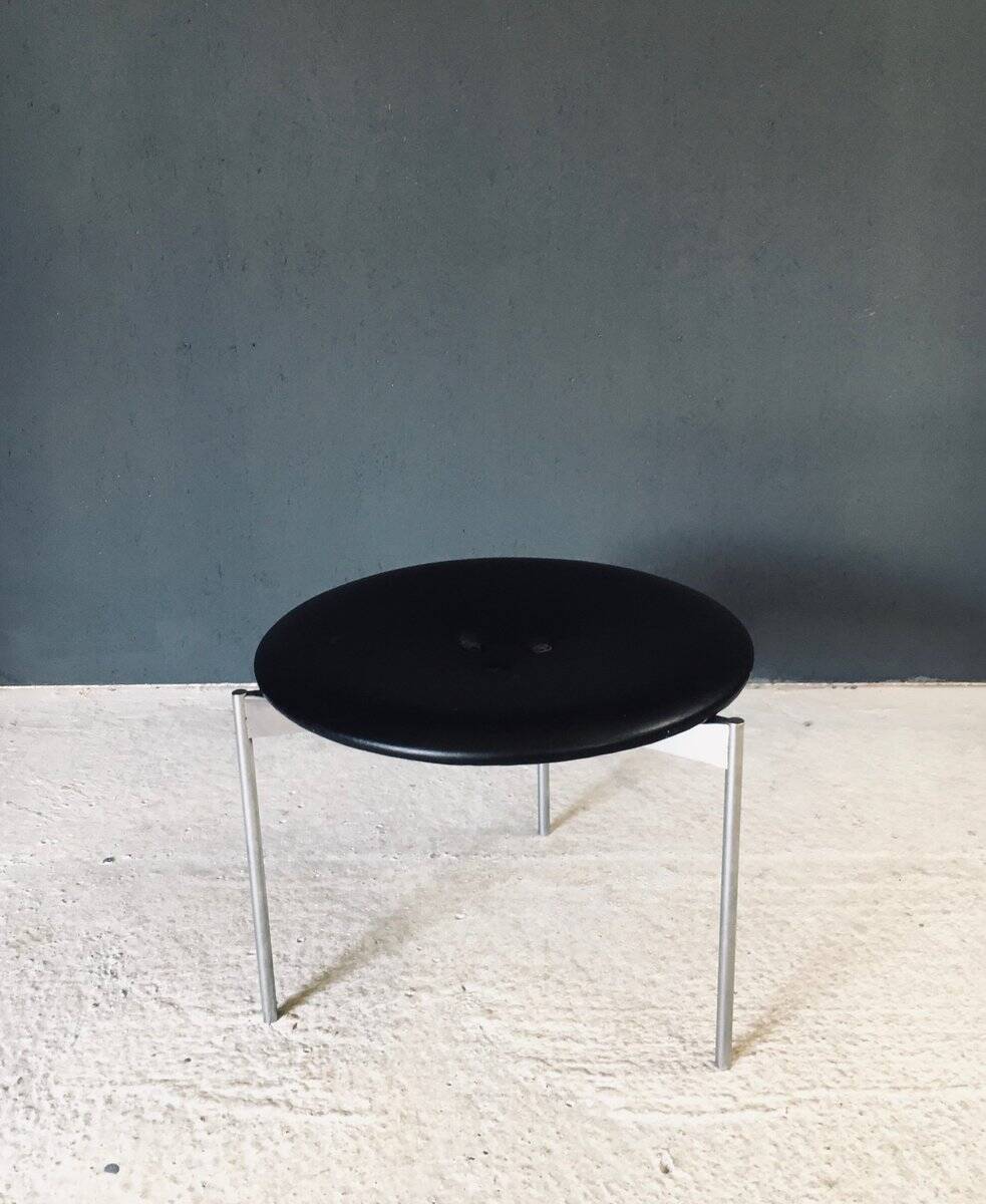 Midcentury Modern Leather Tripod Stool by Uno & Östen Kristiansson for Luxus, Sweden, 1960s