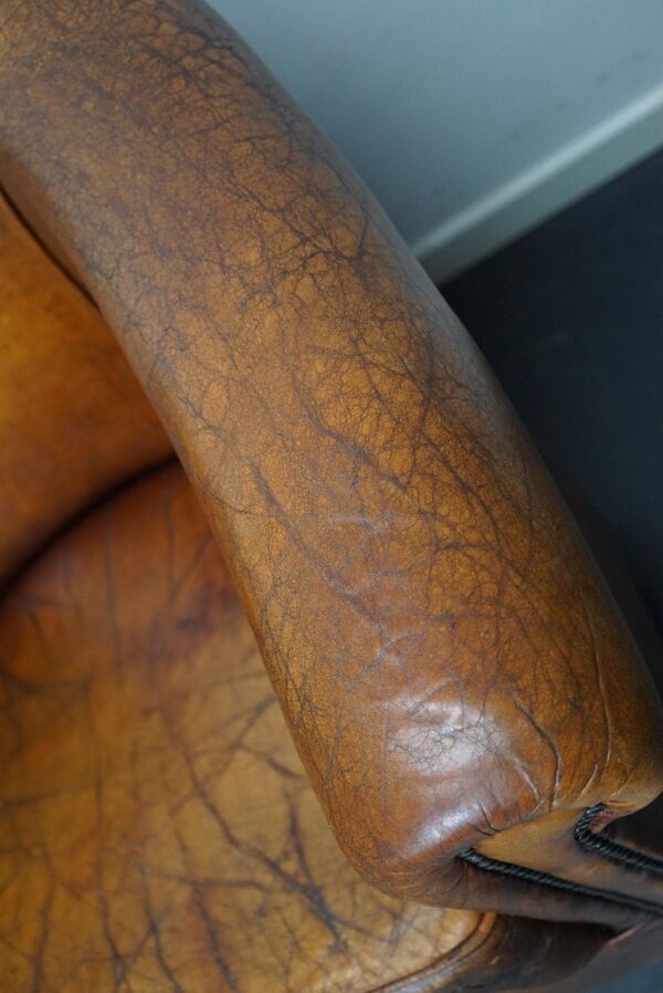 fauteuil club Vintage En cuir Couleur Cognac, Pays-Bas, Set De 2