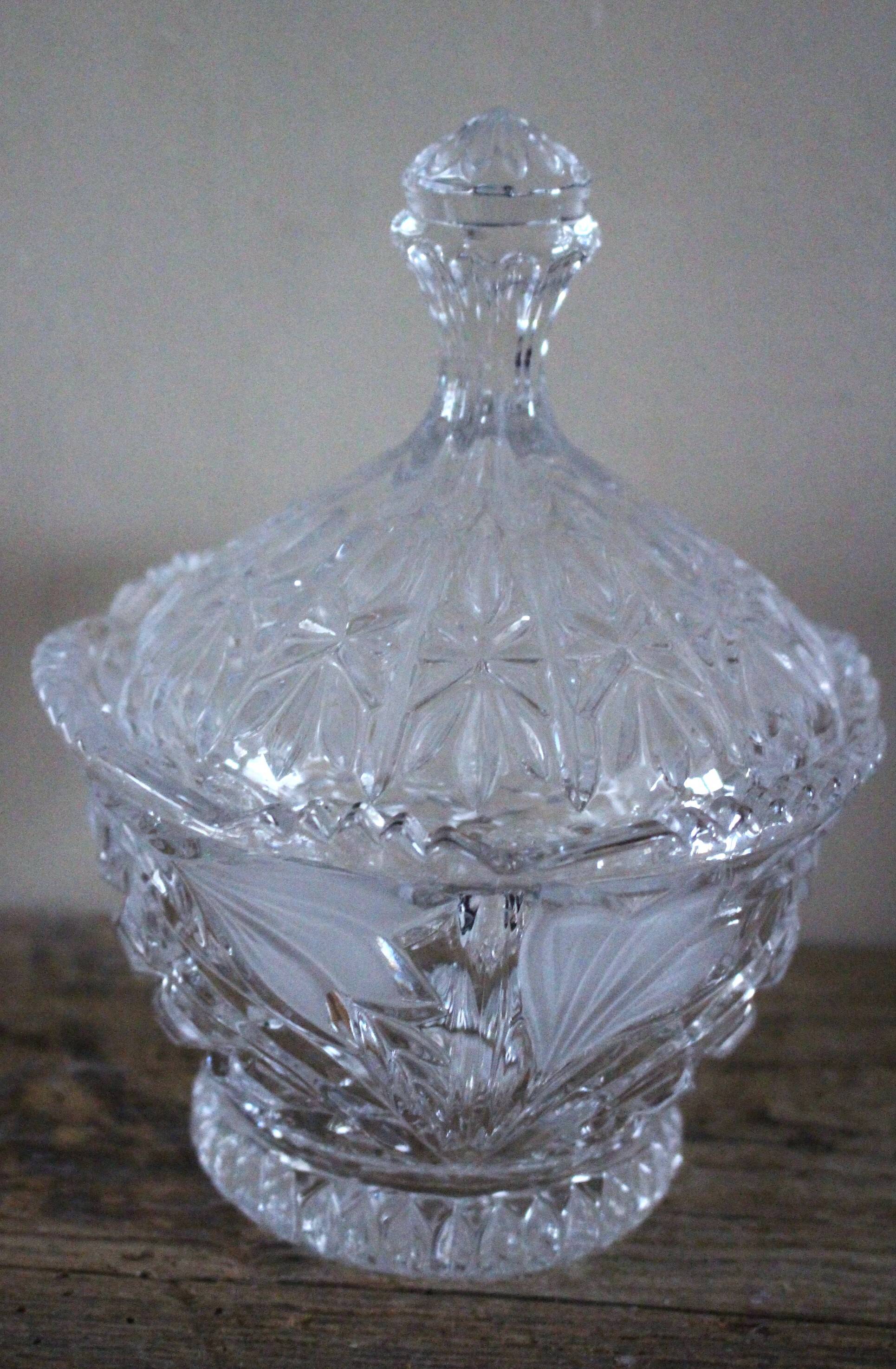 Cut glass vintage leaf design sweet jar