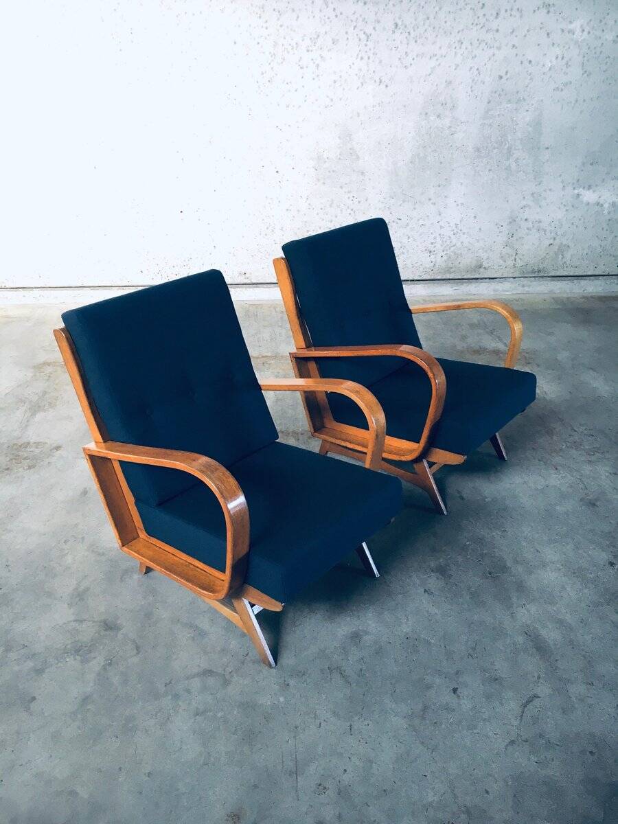 Mid-Century Modern Bentwood Lounge Chairs, Belgium, 1950s, Set of 2